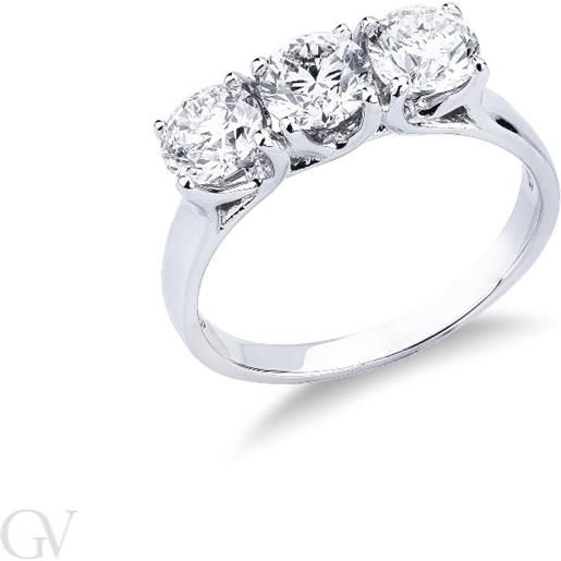 Gioielli di Valenza anello trilogy in oro bianco 18k con diamanti, ct 1.70. 