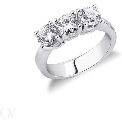 Gioielli di Valenza anello trilogy a quattro griffe in oro bianco 18k con diamanti