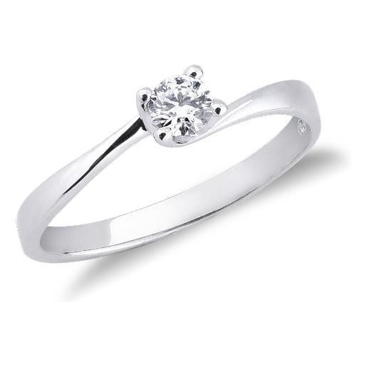 Gioielli di Valenza anello solitario a 4 griffe in oro bianco 18k con diamante ct. 0,20