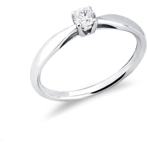 Gioielli di Valenza anello solitario a 4 punte in oro bianco 18k con diamante ct. 0,20