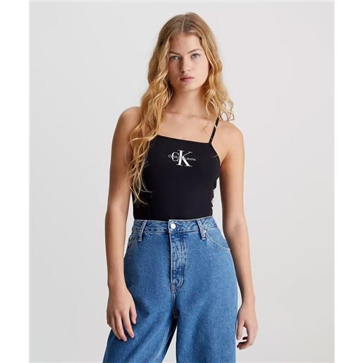 Calvin klein jeans body con monogramma in cotone elasticizzato nero donna