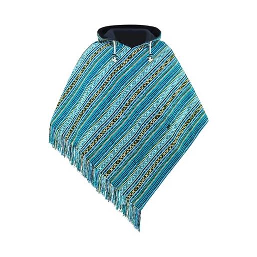 virblatt - poncho donna | 100% cotone | poncho invernale coperta poncho messicano pile con cappuccio poncho tabarro double face - abajo verde s-m