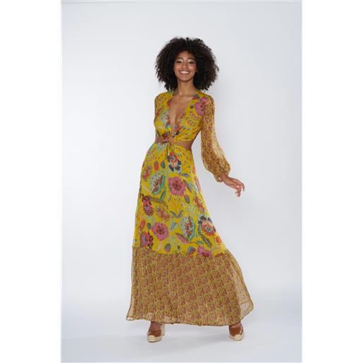 Miss Bikini abito lungo a fiori in seta con anello