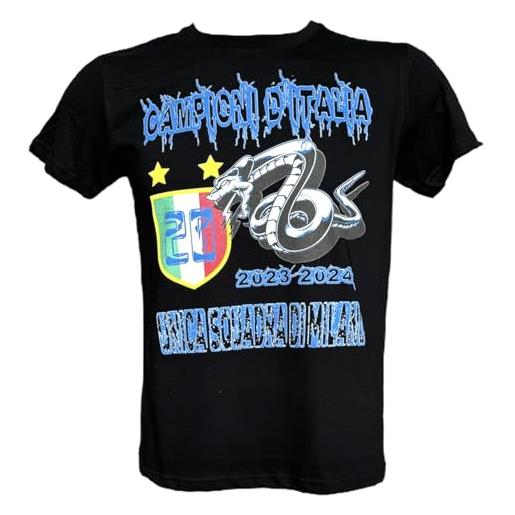 Generico t-shirt campioni d'italia 20 scudetto 2023/2024 celebrativa per tifosi neroazzurri - maglia da bambino - ragazzo bianca o nera - ti te dominet milan (it, età, 9 anni, 11 anni, regular, nero)