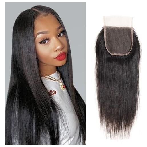 feibin tessitura brasiliana in set capelli umani vergini brasiliani tessitura liscia lotto 100% capelli umani naturali lisci ciocche dritte capelli fasci (8 pollici/20 cm, 4x4 pizzo closure)