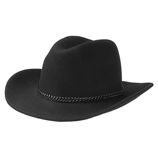 LIPODO cappello da cowboy nero/oliva - cappello western in 100% feltro di lana - cappello da rodeo con cordoncino in pelle xl (60-61 cm) - nero