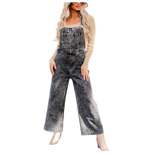 ORANDESIGNE salopette casual stretch denim donna jeans tuta con tasche ragazza sciolto overall lunga dungarees casual pantaloni bavaglino jumpsuit moda hippie cinturino a blu l