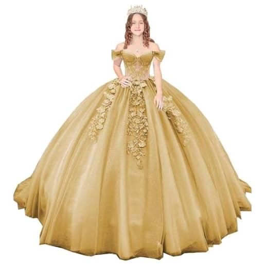 Fuomomo abiti quinceanera con spalle scoperte e strascico abiti da ballo con applicazioni in pizzo abiti scintillanti in tulle per la festa dei 16 anni
