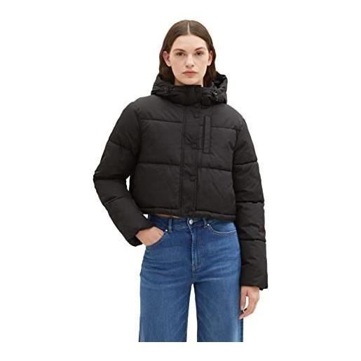 TOM TAILOR Denim piumino da donna in denim con cappuccio, 14482-nero profondo, xl