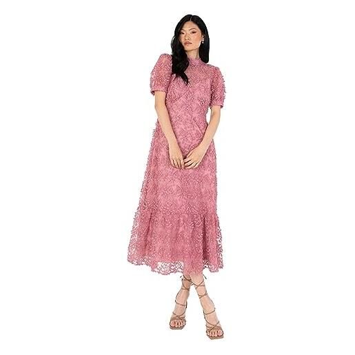 Maya Deluxe women's embroidered dress for ladies sequin embellished midaxi floral high neck wedding guest ball evening cocktail vestito, pink, 40 donna