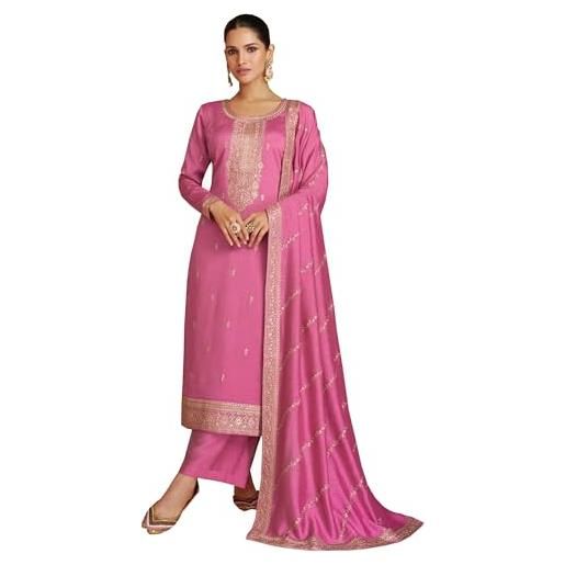 The kurti bazaar indiano bella designer pronto a indossare pesante lavorato salwar kameez palazzo abiti, rosa, 36