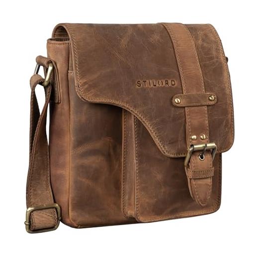 STILORD 'nino' borsa a spalla in pelle uomo borsa a spalla vintage uomo con patta smussata borsa da uomo in vera pelle, colore: marrone medio