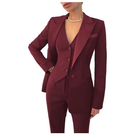Leader of the Beauty - completo da donna con rever a punta, 3 pezzi, abito da ufficio per signora, abito da lavoro, completo con pantaloni, abito da cerimonia, caff, m