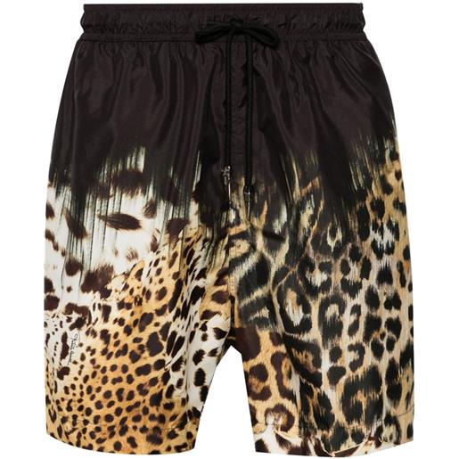 Roberto Cavalli costume da bagno leopardato con dettaglio tiger tooth - nero