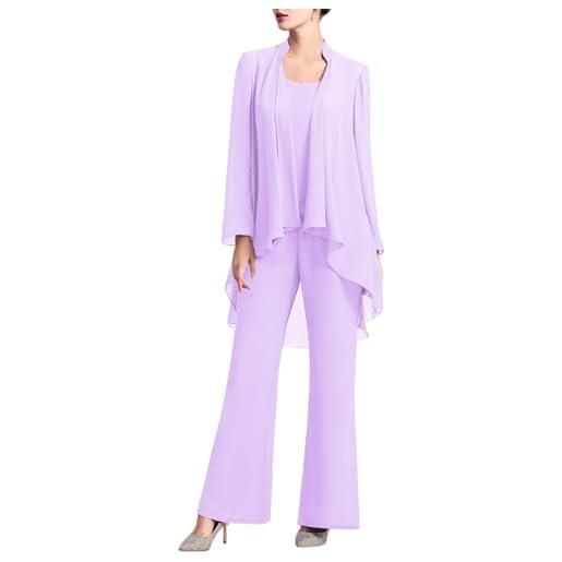 Doomiva completo da donna elegante 3 pezzi suit set da cerimonia abito da festa in chiffon tailler pantaloni top cardigan elegante aperto sul davanti pantaloni tinta unita lanvanda 2xl