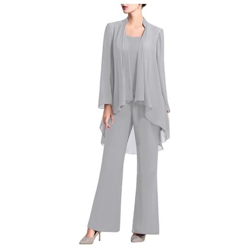 Doomiva completo da donna elegante 3 pezzi suit set da cerimonia abito da festa in chiffon tailler pantaloni top cardigan elegante aperto sul davanti pantaloni tinta unita lanvanda 3xl