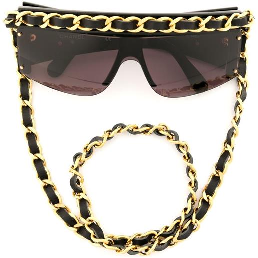 CHANEL Pre-Owned - occhiali da sole anni '90-2000 - donna - plastica/placcatura in oro/pelle - taglia unica - nero