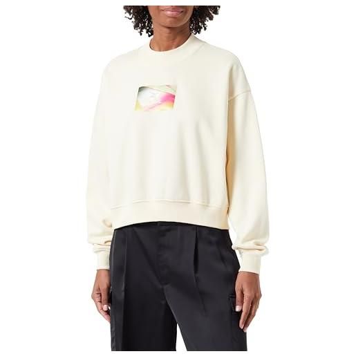 Calvin Klein jeans illuminated box logo crew neck j20j222897 felpe, giallo (vanilla), m donna