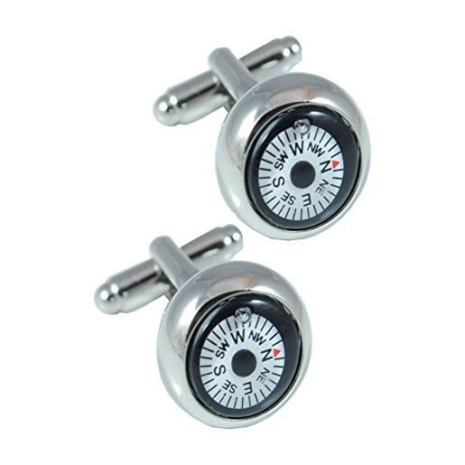 COLLAR AND CUFFS LONDON gemelli camicia uomo viaggio - con scatola - bussola - completamente rotante - argento colorato con la faccia bianca - ottone - moto - circolare - un paio