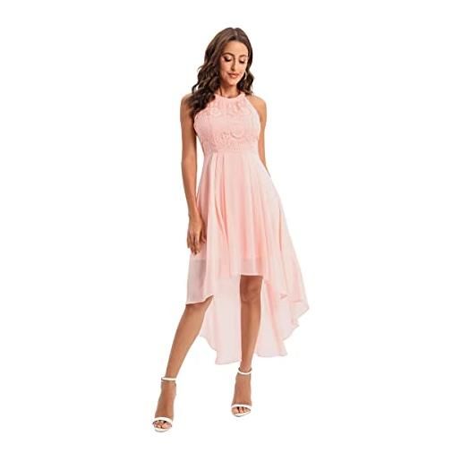 Odizli abito da sera elegante, per matrimonio, da donna, con allacciatura al collo, in chiffon, da cocktail, a # blu navy, s