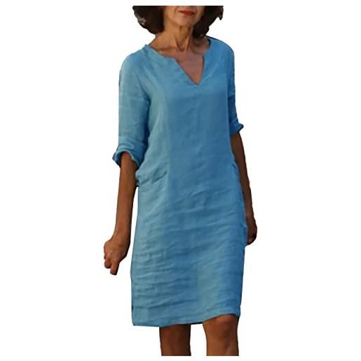 Fulidngzg vestito lino elegante donna estivo midi abito bianco curvy dress scollo a v tinta unita taglie forti abiti da spiaggia manica corta sundress, casual, stile retrò, caftano, comodo
