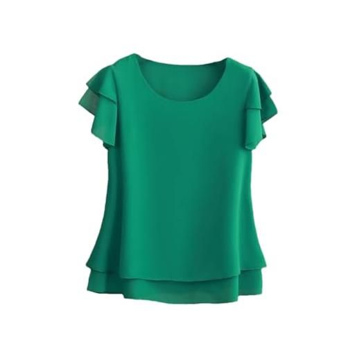 Dcvmvmn camicetta estiva da donna, ampia, scollo rotondo, in chiffon, a maniche corte, oversize, smeraldo, xl
