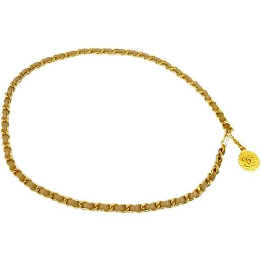 CHANEL Pre-Owned - cintura con catena e pendente pre-owned 1982 - donna - placcatura in oro/pelle - taglia unica