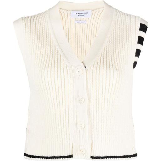 Thom Browne gilet in maglia con dettaglio a 4 righe - bianco