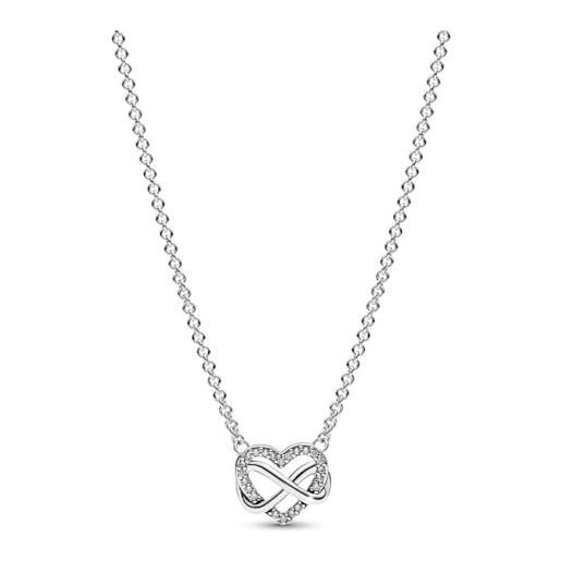 PANDORA collana moments con simbolo dell'infinito brillante a forma di cuore in argento sterling con zirconi cubici trasparenti