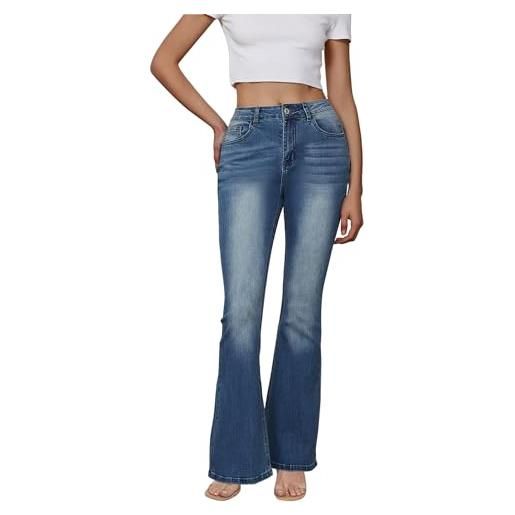 Ocimcia jeans a zampa donna - vita alta elasticizzati bootcut, morbidi e comodi, pantaloni versatili per l'autunno, blu