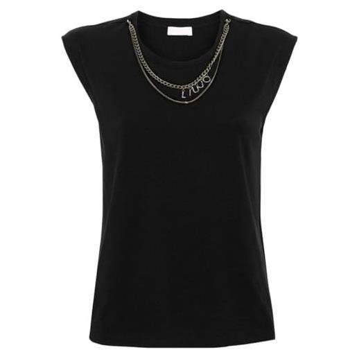 Liu Jo jeans Liu Jo t-shirt manica corta con frange gioiello sulle maniche wa4016j5003 nero