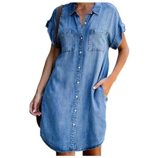 Cozyan vestiti estivi eleganti abito casual da donna in stile denim con maniche corte e larghe abito corto al ginocchio con bottoni comodo e adatto per la vita estiva e per lo shopping