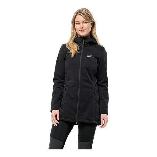 Jack Wolfskin windhain coat w cappotto in softshell, nero, s donna