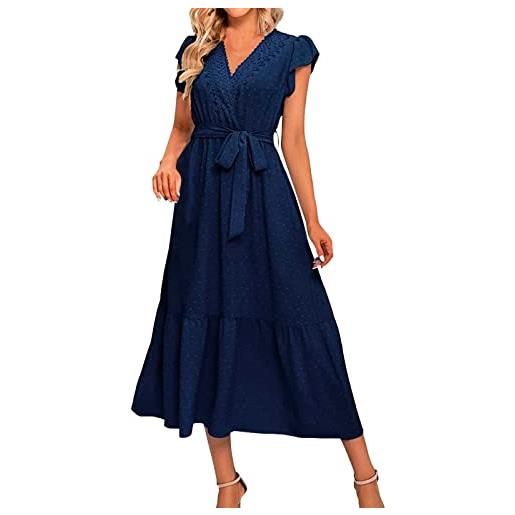 Cocila summer dresses for women abito estivo midi da donna, stile bohémien, avvolgente, scollo a v, berretto con volant, cintura senza maniche, una linea con orlo abito maniche lunghe elegante