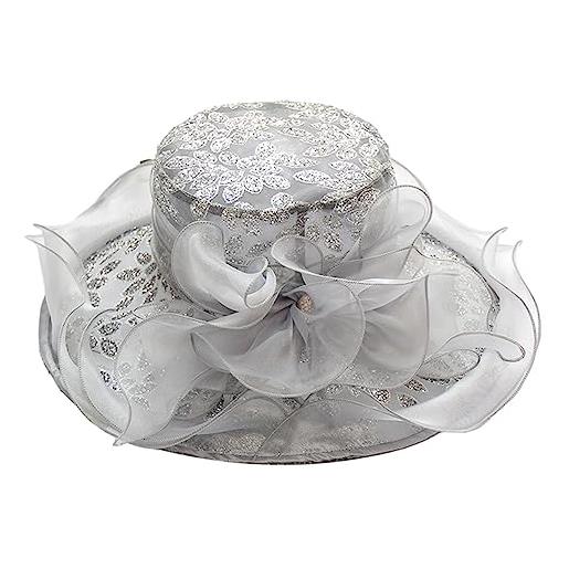 Idopy fascinator - cappello da donna con orlo largo da donna, per cerimonia nuziale, grigio, taglia unica