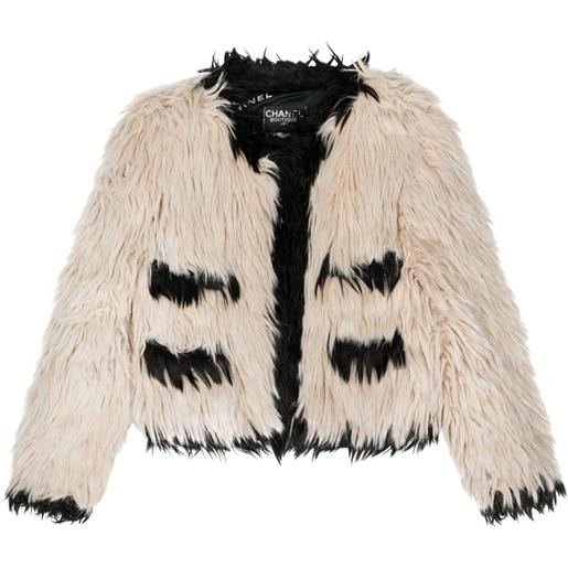 CHANEL Pre-Owned - giacca senza colletto in finta pelliccia 1994 - donna - modacrilica/seta/cotone - taglia unica - toni neutri