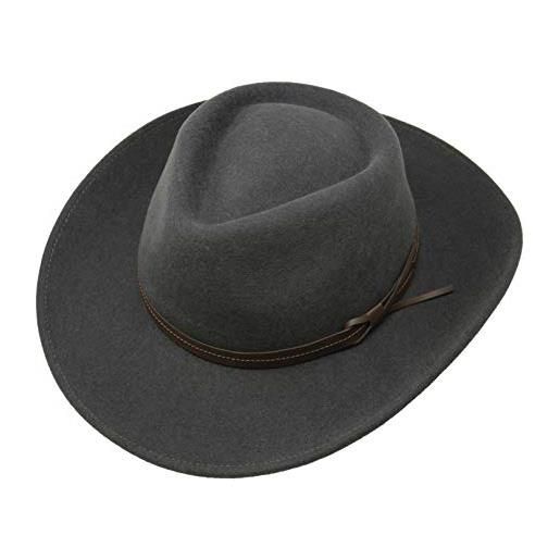 Cappello In Feltro Di Lana 100% Breiter Da Trekking, Impermeabile E Arrotolabile, Tesa 7,5 Cm, Fascia Traspirante In Cotone E Cinturino In Pelle, Colore Grigio, Taglia 55