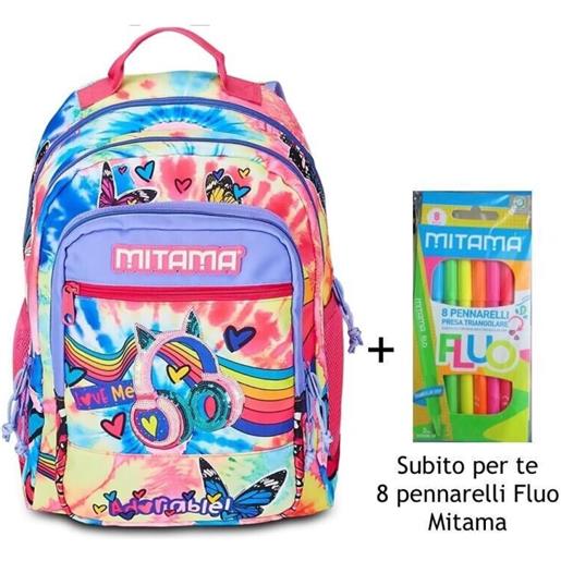 Zaino mitama triplo scomparto tie music rosa con tasca frontale