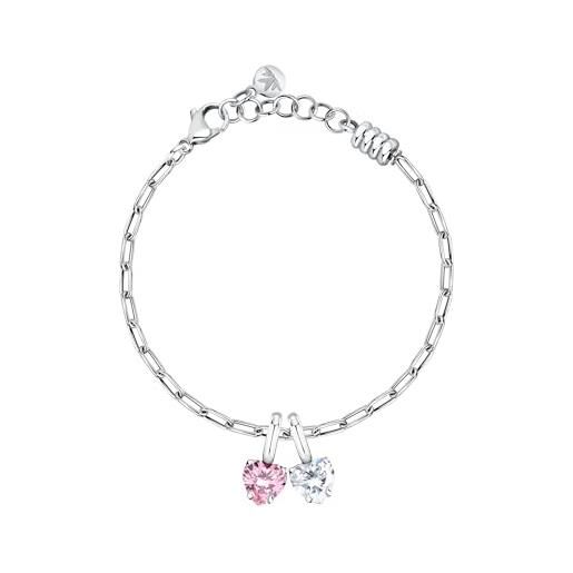 Morellato bracciale donna in acciaio, cuori, zirconi, catena, collezione drops - scz1347