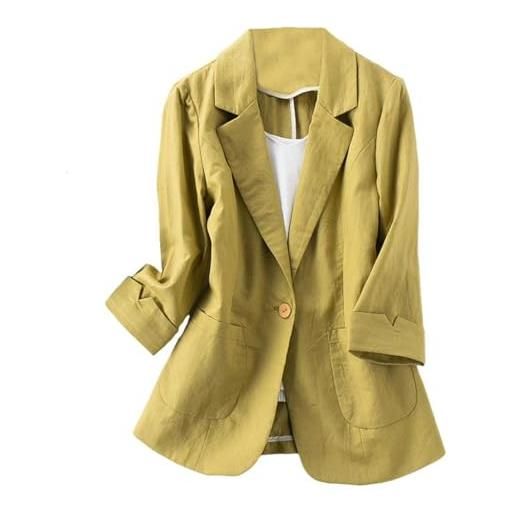 GIBZ blazer in lino da donna giacca casual ed elegante con maniche a 3/4 aperta sul davanti per ufficio aziendale, nero, m