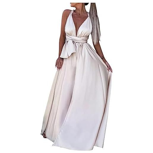 Vagbalena abiti da cocktail lunghi in chiaro da donna abiti da sera con scollo a v e damigella d'onore con una spalla senza maniche abiti da sera a vita alta (stile 3, l)