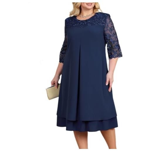 OBEEII abito da donna in chiffon taglie forti mezza manica girocollo ricamo floreale festa matrimonio ospite cocktail abito uk, marina militare, xxxl