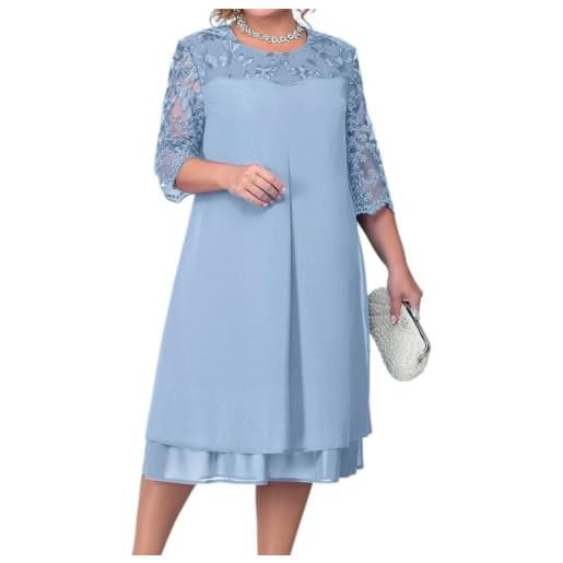 OBEEII abito da donna in chiffon taglie forti mezza manica girocollo ricamo floreale festa matrimonio ospite cocktail abito uk, marina militare, xl