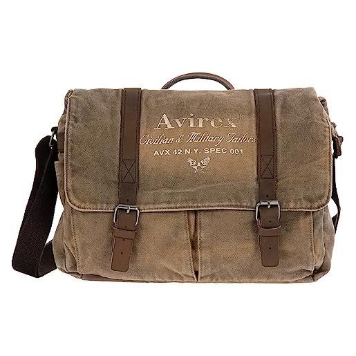 Avirex borsa messenger in canvas e pelle bovina anticata, cartella a tracolla regolabile in stile militare, collezione 140506 cnv0m (verde kaki)