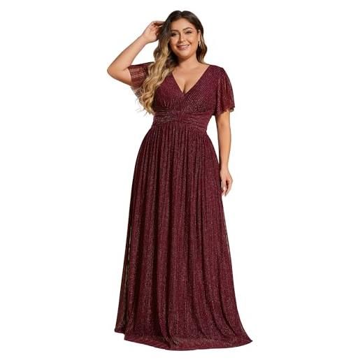 Ever-Pretty vestito donna elegante cerimonia lungo brillante pieghe maniche a volant stile impero abito da sera donna nero 54
