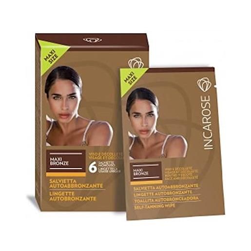 INCAROSE di-va incarose maxi bronze salviette autoabbronzanti per viso e décolleté con staminali vegetali - pacco da 6 pezzi x 80 g