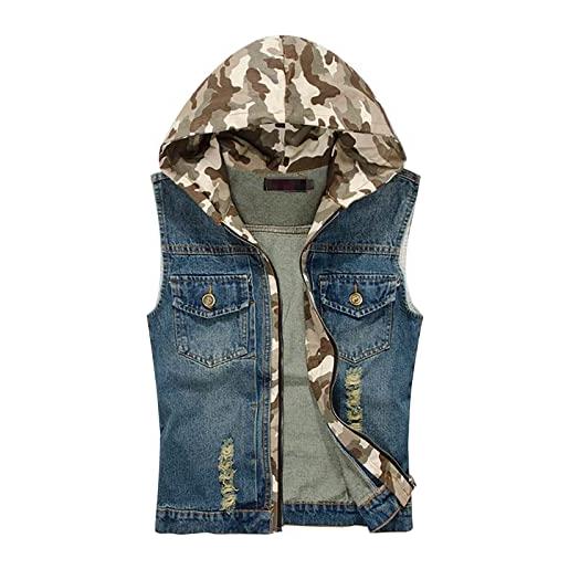 Idopy Gilet di Jeans da Uomo Giacca di Jeans Senza Maniche Ricamata di Drago