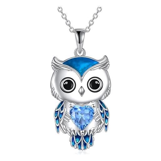 YAFEINI Collana da donna con gufo, in argento Sterling 925, con albero
