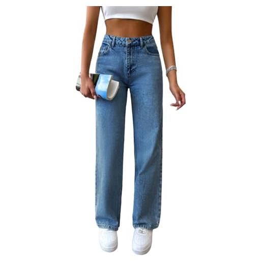 shownicer jeans donna vita alta pantaloni larghi elasticizzati baggy jeans straight jeans wide leg denim pantaloni diritti trousers casuale denim pants a blu scuro xxl