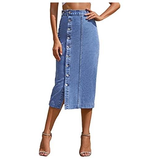 ERZU - gonna in jeans elasticizzata, con bottoni in cotone, a vita alta, gonna lunga in denim per appuntamenti, cene, ragazzi, lavoro, tutti i giorni